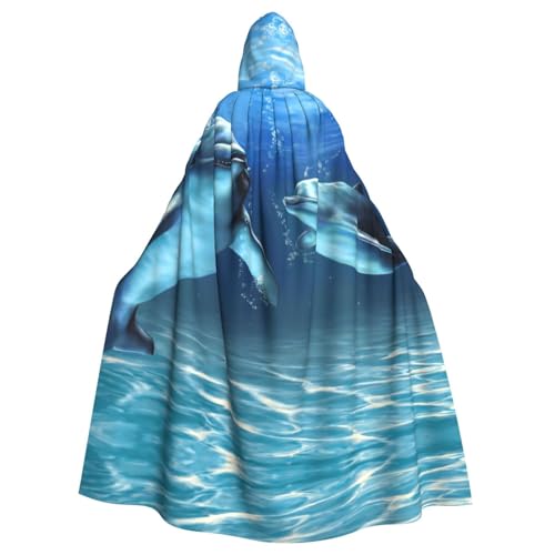 EdWal Delfine In The Sea Print Unisex Erwachsene Kapuzenumhang Umhang Uniform Kapuzenmantel Robe für Halloween Cosplay Kostüme von EdWal