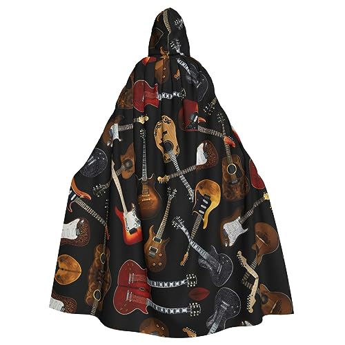 EdWal Faschings-Umhang mit Gitarren-Aufdruck, mit Kapuze, Umhang, Hexenkostüm, Vampirumhang, Zauberer-Robe, Cosplay-Kostüm von EdWal