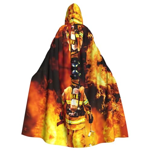 EdWal Feuerwehrmann Feuerwehrmann Flamme Druck Kapuzenumhang Halloween Mantel Umhang für Party Cosplay Kostüme Zauberer Kapuzenmantel von EdWal