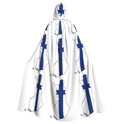EdWal Finnische Flagge, Kartendruck, Unisex, Erwachsene, Kapuzenumhang, Uniform, Kapuzenmantel, für Halloween, Cosplay-Kostüme von EdWal