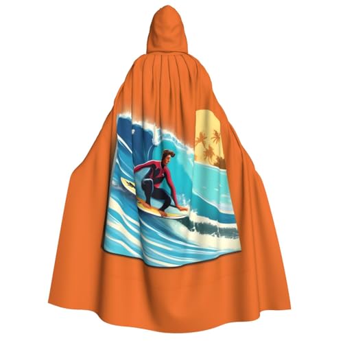 EdWal Hawaiianischer Surfer auf gewelltem Druck, Kapuzenumhang, Deluxe-Umhang für Erwachsene, langlebig, Cosplay, Halloween, Party, Hexenkostüm von EdWal