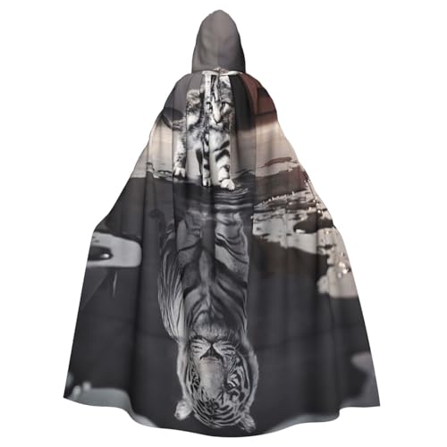 EdWal Katzenbilder Big Tiger Print Unisex Erwachsene Kapuzenumhang Umhang Uniform Kapuzenmantel für Halloween Cosplay Kostüme von EdWal