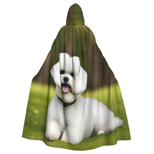 EdWal Niedlicher Bichon Frisé-Hunde-Druck, Unisex, Erwachsene, Kapuzenumhang, Uniform, Kapuzenmantel, für Halloween, Cosplay-Kostüme von EdWal