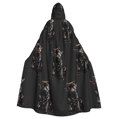 EdWal Niedlicher schwarzer Mops-Hund, Standard-Skala-2_00x Druck, Unisex, Erwachsene, Kapuzenumhang, Uniform, Kapuzenmantel, für Halloween, Cosplay-Kostüme von EdWal