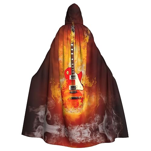 EdWal Rock-Gitarre mit brennendem Druck, Karnevals-Umhang, mit Kapuze, Umhang, Hexenkostüm, Vampirumhang, Zauberer-Robe, Cosplay-Kostüm von EdWal