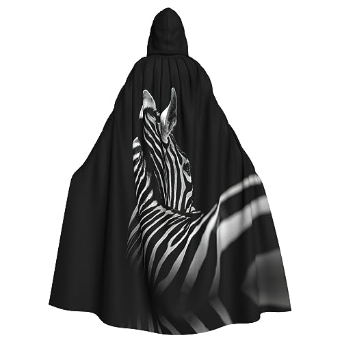 EdWal Schwarz-weißer Zebra-Druck, Karnevals-Umhang, mit Kapuze, Umhang, Hexenkostüm, Vampirumhang, Zauberer-Robe, Cosplay-Kostüm von EdWal