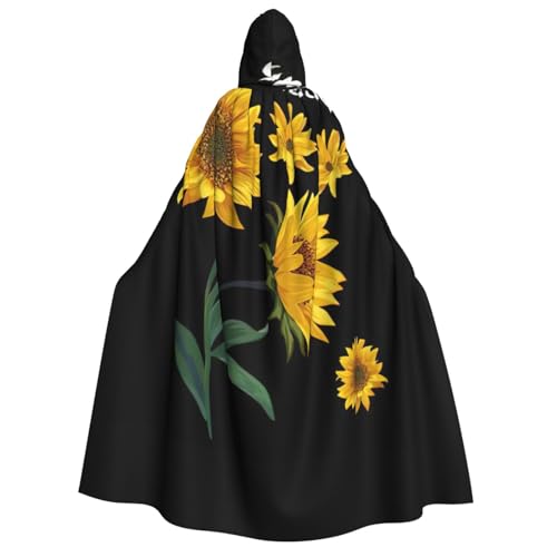 EdWal Umhang mit Sonnenblumen-Motiv, schwarzer Hintergrund, mit Kapuze, Hexenumhang, für Erwachsene, Karneval, Cosplay von EdWal