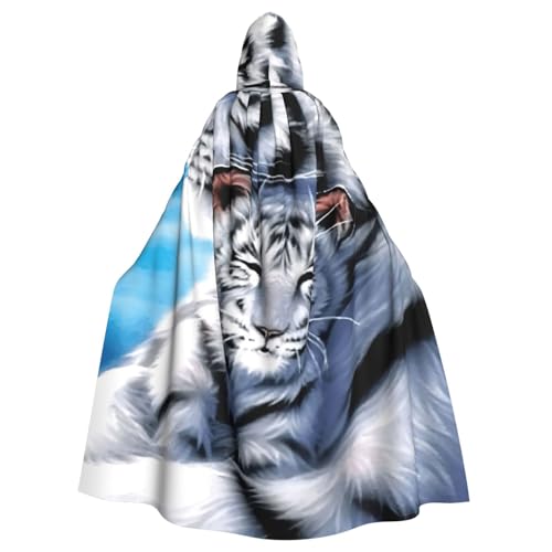 EdWal Weißer Tiger-Druck, Unisex, Erwachsene, Kapuzenumhang, Uniform, Kapuzenmantel, für Halloween, Cosplay-Kostüme von EdWal