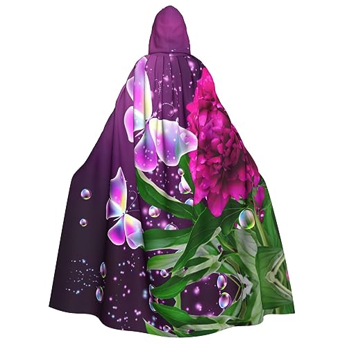 EdWal Wunderschöner violetter Schmetterlings-Blumendruck, Kapuzenmantel, Unisex, Erwachsene, Karneval, Umhang für Halloween, Cosplay-Kostüme von EdWal