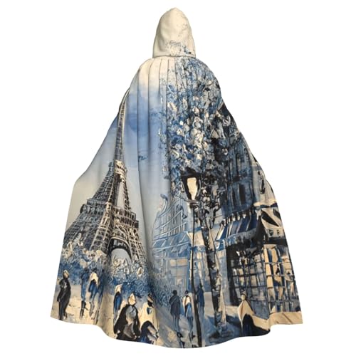 Romantischer Pariser Eiffelturm-Druck, Unisex, Erwachsene, Kapuzenumhang, Uniform, Kapuzenmantel, für Halloween, Cosplay-Kostüme von EdWal