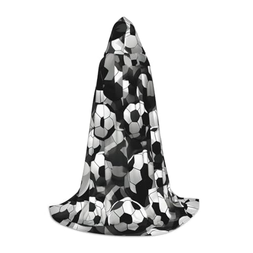 Schwarz-weißes Fußball-Muster mit Kapuze, Zauberer-Robe, Halloween, Umhang, Mittelalter, Renaissance, Cosplay, Weihnachten, Party-Outfits von EdWal