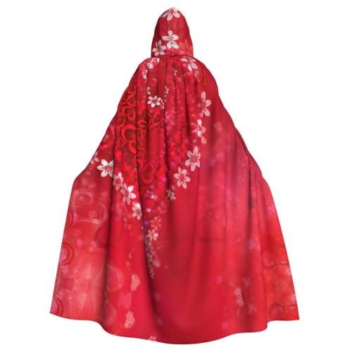 Valentine'S Day Red Heart Flower Print Unisex Erwachsene Kapuzenumhang Umhang Uniform Kapuzenmantel für Halloween Cosplay Kostüme von EdWal