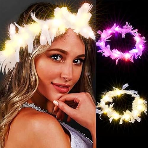 Edary LED-Feder-Stirnband, leuchtender Haarkranz, für Festivals, Partys und Rave, Haar-Accessoires für Frauen (2 Stück) von Edary