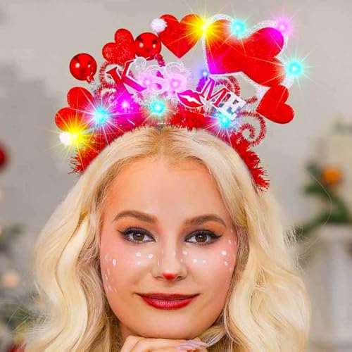 Edary LED-Stirnband zum Valentinstag, Rot Leuchtendes Herz Haarreif, Funkelndes Kiss-Me-Haar-Accessoire für Frauen von Edary