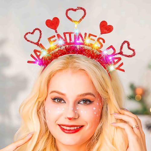 Edary LED-Stirnband zum Valentinstag, Rotes Leuchtendes Herz, Funkelndes Festival-Haar-Accessoire für Frauen von Edary