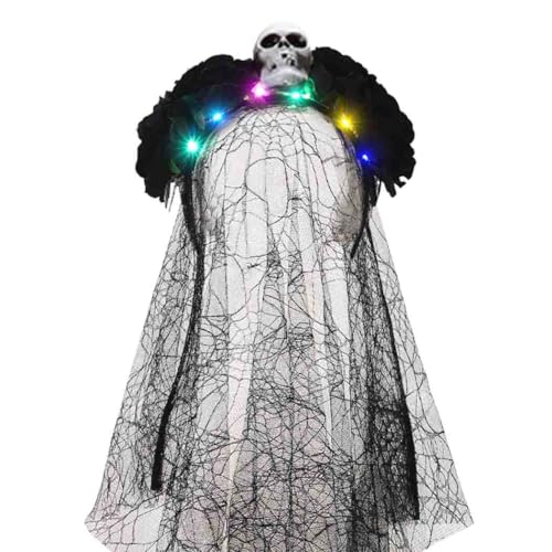 Edary Halloween Tag der Toten Haarreif und Schleier Mexikanische Stirnband Rosen Totenkopf Haarreif Gothic Kopfschmuck Haarband Cosplay Kostüm Accessoires Frauen Damen (Schädel) von Edary