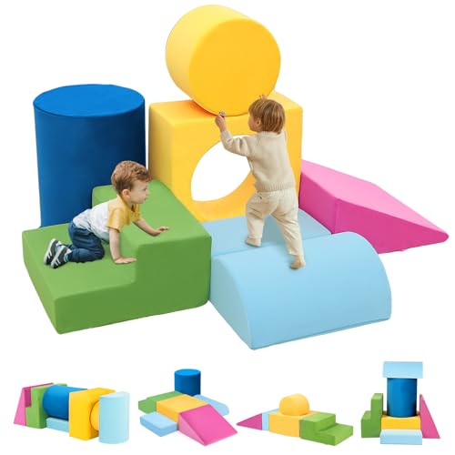 Edbuosy - Kletterspielzeug für Kleinkinder, 7 Teile, bunte Schaumstoffkletterblöcke, weiches Klettern für Kinder, modulares Zugspiel und Gleitspiel für Kleinkinder ab 1 von Edbuosy