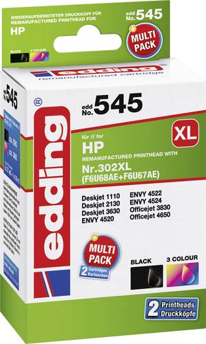 Edding Druckerpatrone Kombi-Pack 18-545 Kompatibel ersetzt HP 302XL, F6U68AE, F6U67AE Schwarz + Farb von Edding