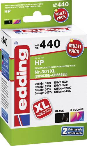 Edding Druckerpatrone ersetzt HP 301XL, CH563EE, CH564EE Kompatibel Kombi-Pack Schwarz, Cyan, Magent von Edding