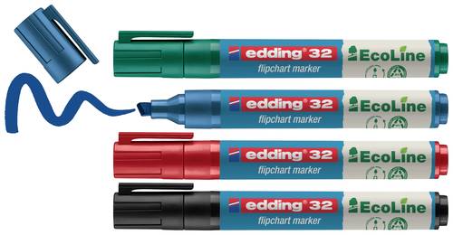 Edding 4-32-4 Flipchartmarker Keilspitze 1 - 5mm Schwarz, Rot, Blau, Grün 4St. von Edding