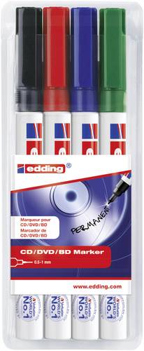 Edding 8400 4-8400-4 CD/DVD Marker Schwarz, Rot, Blau, Grün 0.5 mm, 1mm von Edding