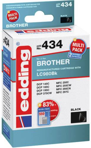 Edding Druckerpatrone ersetzt Brother LC-980BK Kompatibel 2er-Pack Schwarz, Schwarz EDD-434 18-434 von Edding