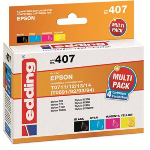 Edding Tintenpatrone ersetzt Epson T0711/T0712/T0713/T0714 Multipack 4 Kompatibel Kombi-Pack Schwarz von Edding