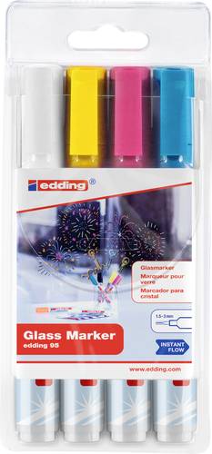 Edding 95 4-95-4-099 Glasmarker Gelb, Hellblau, Pink, Weiß 1.5 mm, 3mm von Edding
