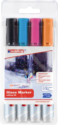 Edding 95 4-95-4-999 Glasmarker Hellblau, Orange, Pink, Schwarz 1.5 mm, 3mm von Edding