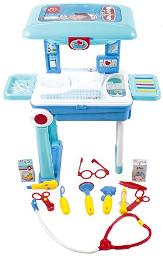Eddy Toys Doktor Spielzeug, 2 in 1-Spielzeug Kinder-Trolley mit Doktor-Spielset, Koffer umbaubar zum Kinderarzt-Behandlungstisch mit viel Zubehör von Eddy Toys