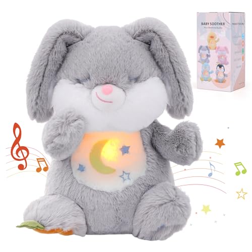 Edencomer Schlummer Kuscheltier - Schlummer Kaninchen mit simuliertem Atem, Musik und Nachtlicht, Kuscheltier mit Atembewegung Begleiten Sie Kinder Zum Schlafen (Grau Kaninchen) von Edencomer