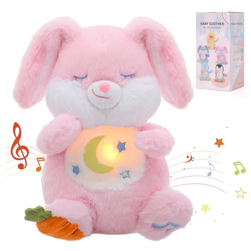 Edencomer Schlummer Kuscheltier - Schlummer Kaninchen mit simuliertem Atem, Musik und Nachtlicht, Kuscheltier mit Atembewegung Begleiten Sie Kinder Zum Schlafen (Rosa Kaninchen) von Edencomer