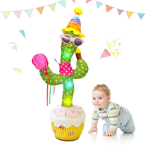 Edencomer Interaktiver Singender & Tanzender Sprechender Kaktus - Wiederholt Ihre Stimme, 10 Fröhliche Lieder, Geburtstagsgeschenk für Kinder Jungen und Mädchen von Edencomer