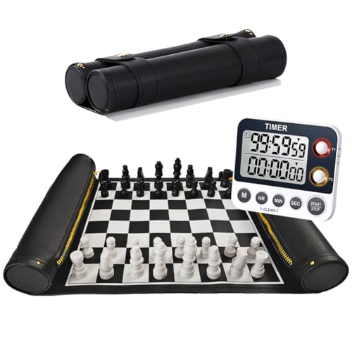 Edgell House Roll Up Schach Set Tragbar Inklusive Reise Schachmatte mit Schachbrettstücken und Dgt Schach Timer Uhr All in One Tragbare Schachausrüstung Geschenkset von Edgell House
