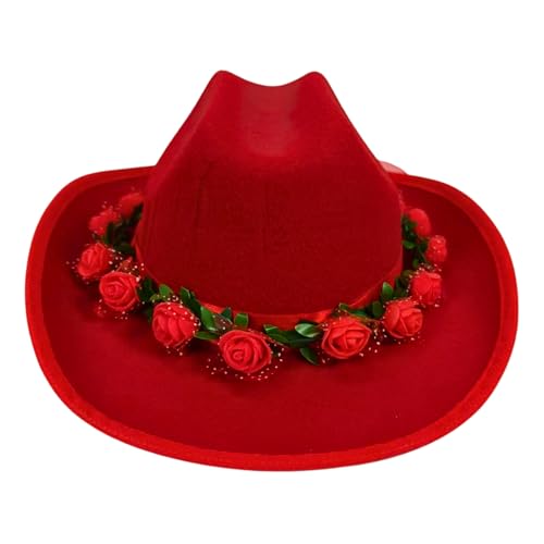 Edhomenn Cowboyhüte für Kinder, breite Krempe, Western-Cowgirl-Hut mit verstellbarem Riemen, Cowgirl-Kostüm-Zubehör (11 rot, Einheitsgröße) von Edhomenn