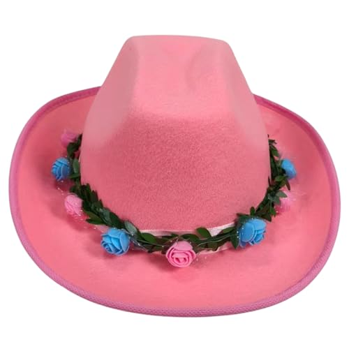 Edhomenn Cowboyhüte für Kinder, breite Krempe, Western-Cowgirl-Hut mit verstellbarem Riemen, Cowgirl-Kostüm-Zubehör (12 rosa, Einheitsgröße) von Edhomenn