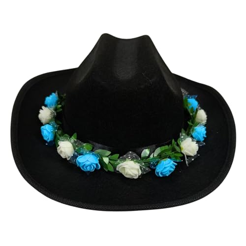 Edhomenn Cowboyhüte für Kinder, breite Krempe, Western-Cowgirl-Hut mit verstellbarem Riemen, Cowgirl-Kostüm-Zubehör (13 Schwarz, Einheitsgröße) von Edhomenn
