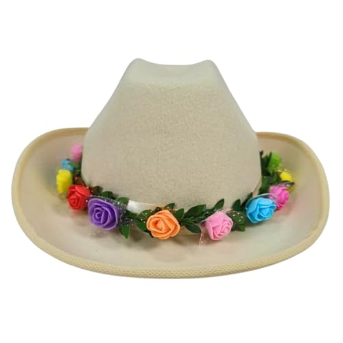 Edhomenn Cowboyhüte für Kinder, breite Krempe, Western-Cowgirl-Hut mit verstellbarem Riemen, Cowgirl-Kostüm-Zubehör (14 weiß, Einheitsgröße) von Edhomenn