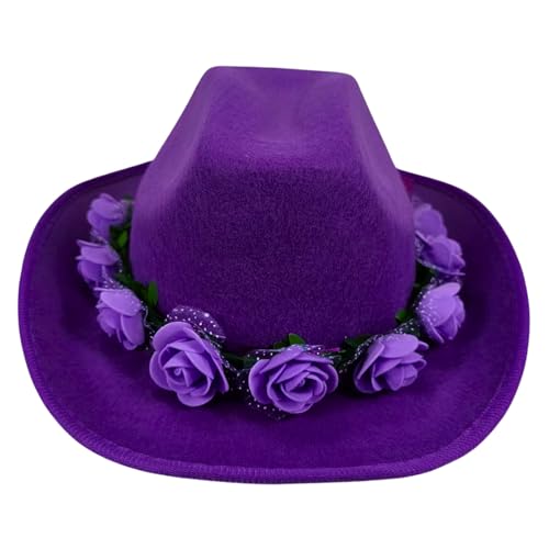Edhomenn Cowboyhüte für Kinder, breite Krempe, Western-Cowgirl-Hut mit verstellbarem Riemen, Cowgirl-Kostüm-Zubehör (15 lila, Einheitsgröße) von Edhomenn
