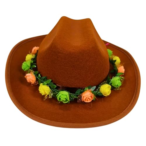 Edhomenn Cowboyhüte für Kinder, breite Krempe, Western-Cowgirl-Hut mit verstellbarem Riemen, Cowgirl-Kostüm-Zubehör (16 Schokobraun, Einheitsgröße) von Edhomenn