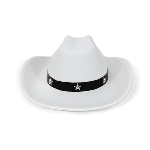 Edhomenn Cowboyhüte für Kinder, breite Krempe, Western-Cowgirl-Hut mit verstellbarem Riemen, Cowgirl-Kostüm-Zubehör (21 weiß, Einheitsgröße) von Edhomenn