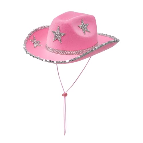 Edhomenn Cowboyhut für Damen, flauschiger Federbesatz, Cowgirl-Hut, Kostümparty, Zubehör (03 Rosa, Einheitsgröße) von Edhomenn
