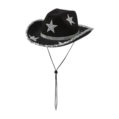 Edhomenn Cowboyhut für Damen, flauschiger Federbesatz, Cowgirl-Hut, Kostümparty, Zubehör (03 Schwarz, Einheitsgröße) von Edhomenn