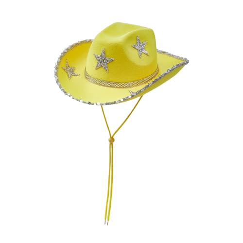Edhomenn Cowboyhut für Damen, flauschiger Federbesatz, Cowgirl-Hut, Kostümparty, Zubehör (04 Gelb, Einheitsgröße) von Edhomenn