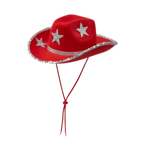 Edhomenn Cowboyhut für Damen, flauschiger Federbesatz, Cowgirl-Hut, Kostümparty, Zubehör (04 Rot, Einheitsgröße) von Edhomenn