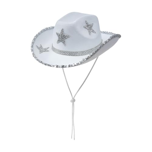 Edhomenn Cowboyhut für Damen, flauschiger Federbesatz, Cowgirl-Hut, Kostümparty, Zubehör (04 Weiß, Einheitsgröße) von Edhomenn