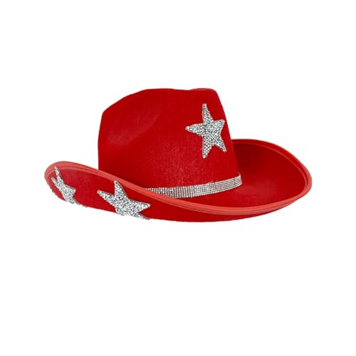 Edhomenn Cowboyhut für Damen, flauschiger Federbesatz, Cowgirl-Hut, Kostümparty, Zubehör (05 Rot, Einheitsgröße) von Edhomenn