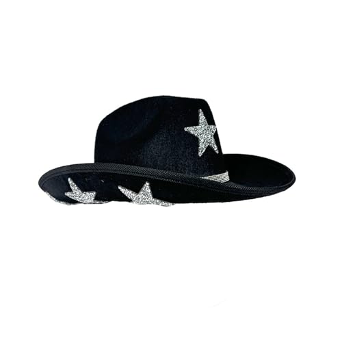 Edhomenn Cowboyhut für Damen, flauschiger Federbesatz, Cowgirl-Hut, Kostümparty, Zubehör (05 Schwarz, Einheitsgröße) von Edhomenn