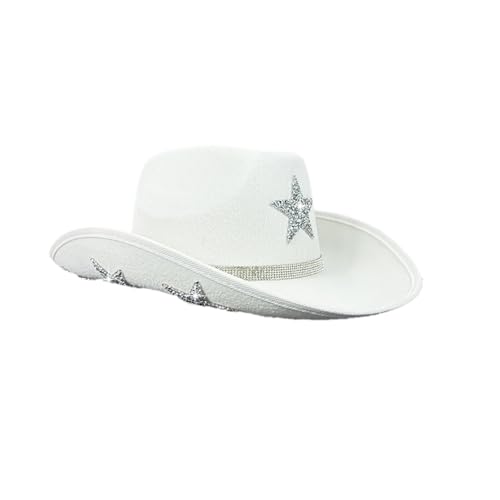 Edhomenn Cowboyhut für Damen, flauschiger Federbesatz, Cowgirl-Hut, Kostümparty, Zubehör (05 Weiß, Einheitsgröße) von Edhomenn