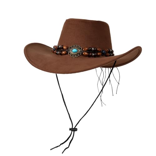 Edhomenn Cowboyhut für Damen, flauschiger Federbesatz, Cowgirl-Hut, Kostümparty, Zubehör (06 Braun, Einheitsgröße) von Edhomenn